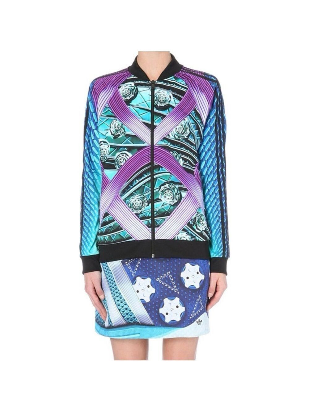 Adidas x Mary Katrantzou Multicolor Abstract Printed Jersey Bomber Jacket Small